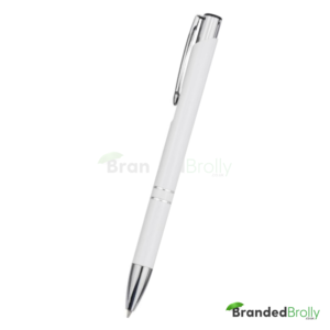 White Metallic Branded Custom Pens