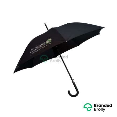 Solid Black Branded J Handle Umbrella