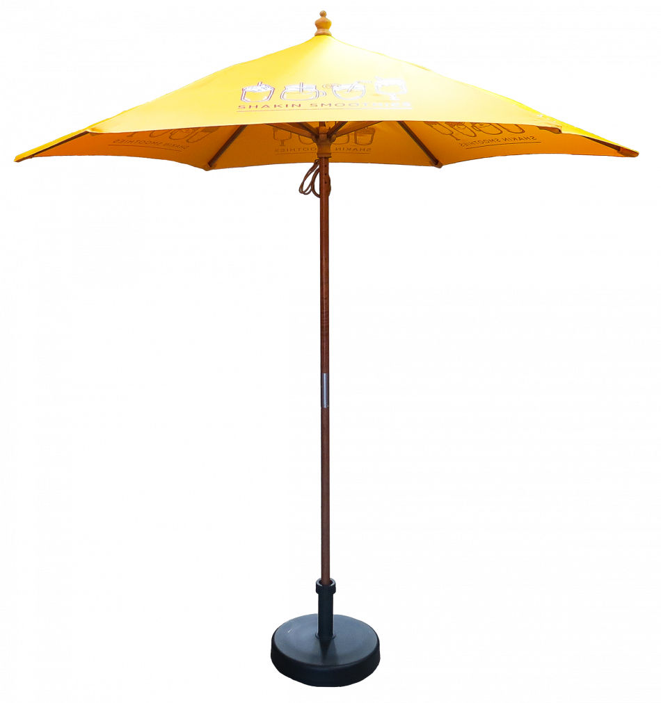 branded wooden parasol