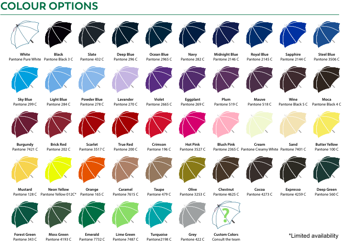 BBC005 canopy colour options and Pantone references — from the specification sheet